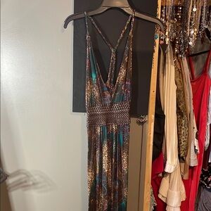 Lucy Love Brown Sleeveless Sundress Plunge Neckline